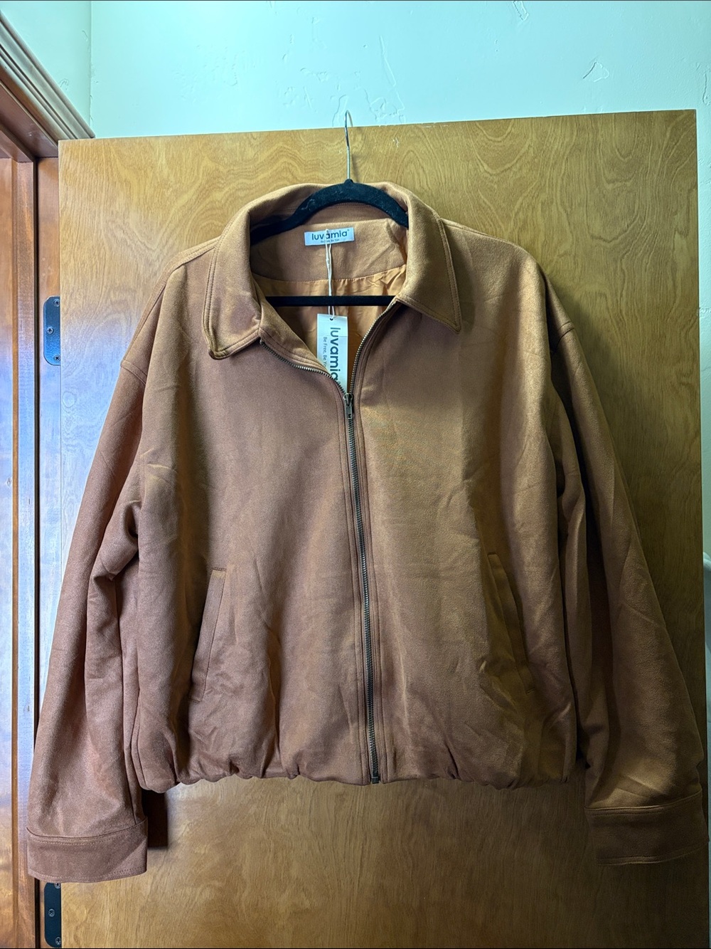 Women’s Tan Bomber Jacket with Zip Closure